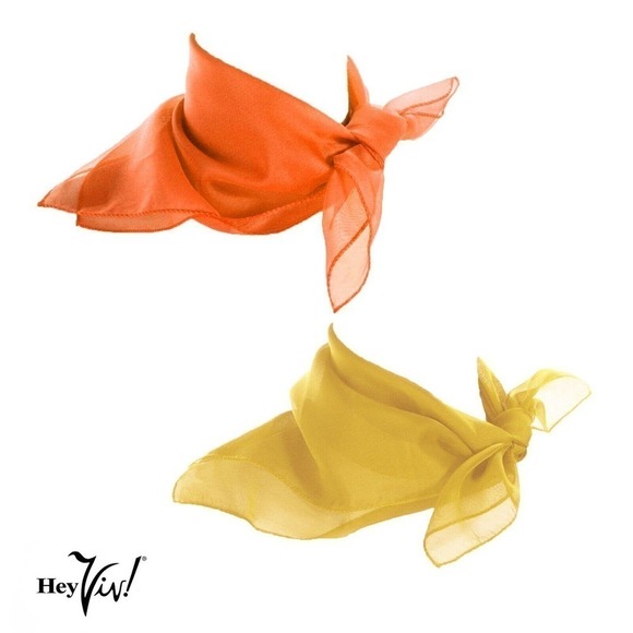 50s Style Sheer Chiffon Square Scarves Set w 1 Orange 1 Yellow Scarf - Hey Viv - Picture 1 of 7
